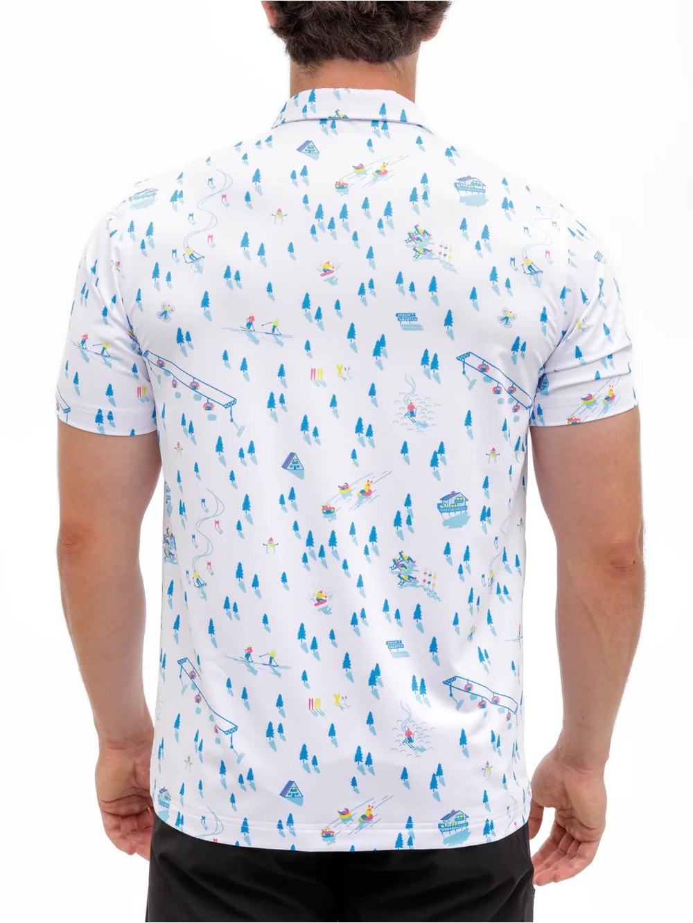 Waggle Golf Downhill Print Short Sleeve Classic Golf Polo Shirt-White-Men XL - Picture 2 of 7